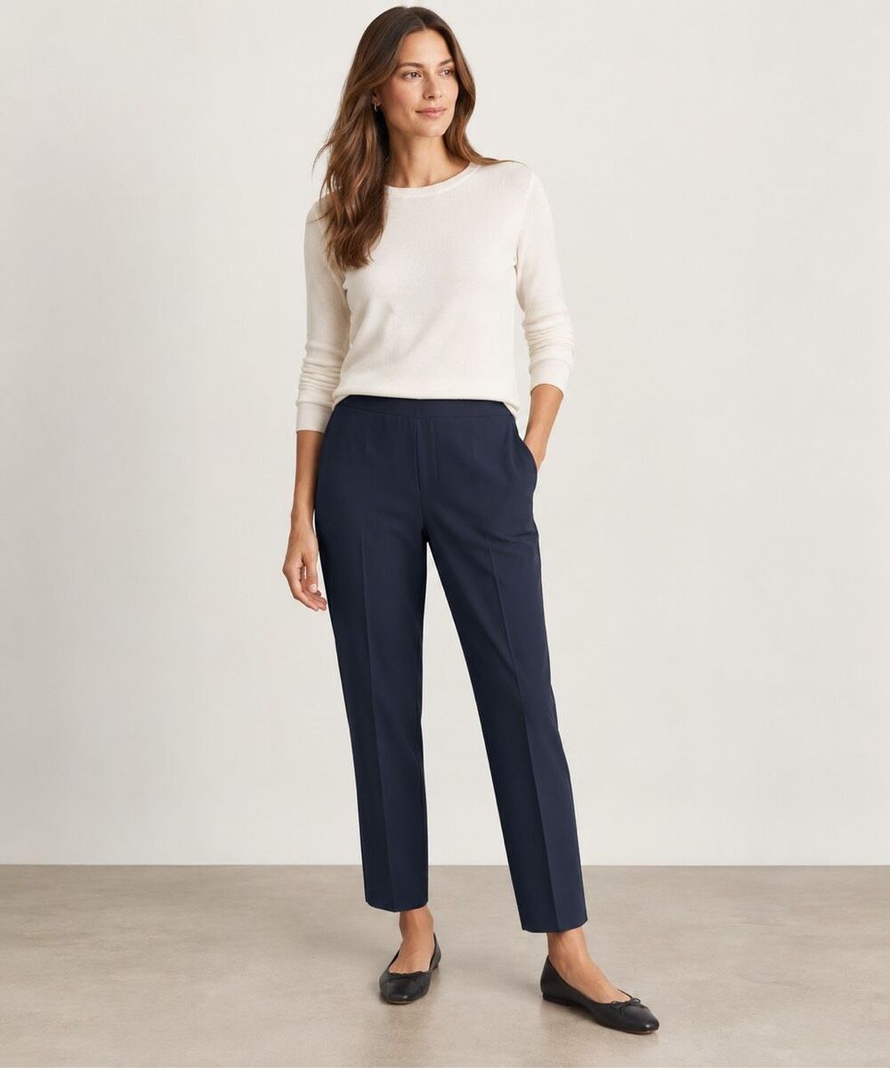 Lafayette 148 New York Fundamental Stretch Pull On Pants Size 10 Navy Blue